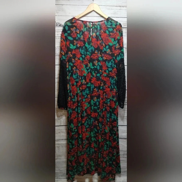 Torrid Maxi Peasant Dress Chiffon Floral Black size 4X Boho Lace Fall Moody - Picture 8 of 9